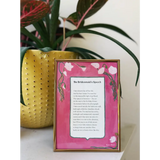 Gold-framed pink cherry blossom wall art prints with bridesmaid speech poem, free shipping