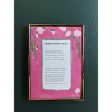 Gold-framed pink floral wall art print with white text from Kate Baer’s Bridesmaid Speech, free shipping
