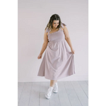 Lilac day dress designed with ruffled straps and a gathered waist for everyday style