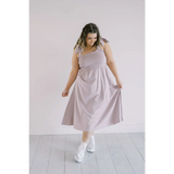 Lilac day dress designed with ruffled straps and a gathered waist for everyday style