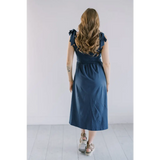 Navy Blue Day Dress with Ruffled Sleeves, perfect for casual everyday wear