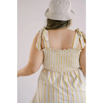 Striped Day Dress with Smocked Bodice and Spaghetti Straps in polished prints
