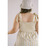 Striped Day Dress with Smocked Bodice and Spaghetti Straps in polished prints