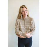 Ellen Henley Sweater in beige and white stripes for a classic style look