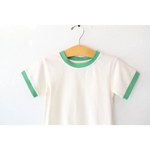 White ringer tee with green trim from The Everyday Ringer Tee in Green collection