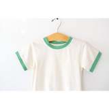 White ringer tee with green trim from The Everyday Ringer Tee in Green collection