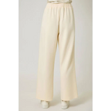 Cream-colored tracksuit pants with elastic waistband and rust stripes, perfect for casual wear