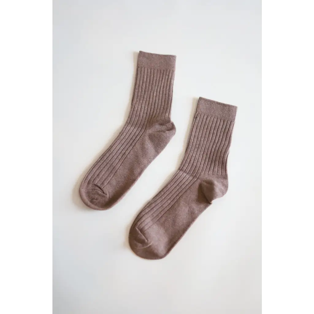 Pair of soft mauve ribbed cotton socks, perfect flexible everyday sock for any outfit