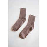 Pair of soft mauve ribbed cotton socks, perfect flexible everyday sock for any outfit