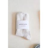 White ribbed cotton socks with a polished prints band, soft and flexible everyday sock