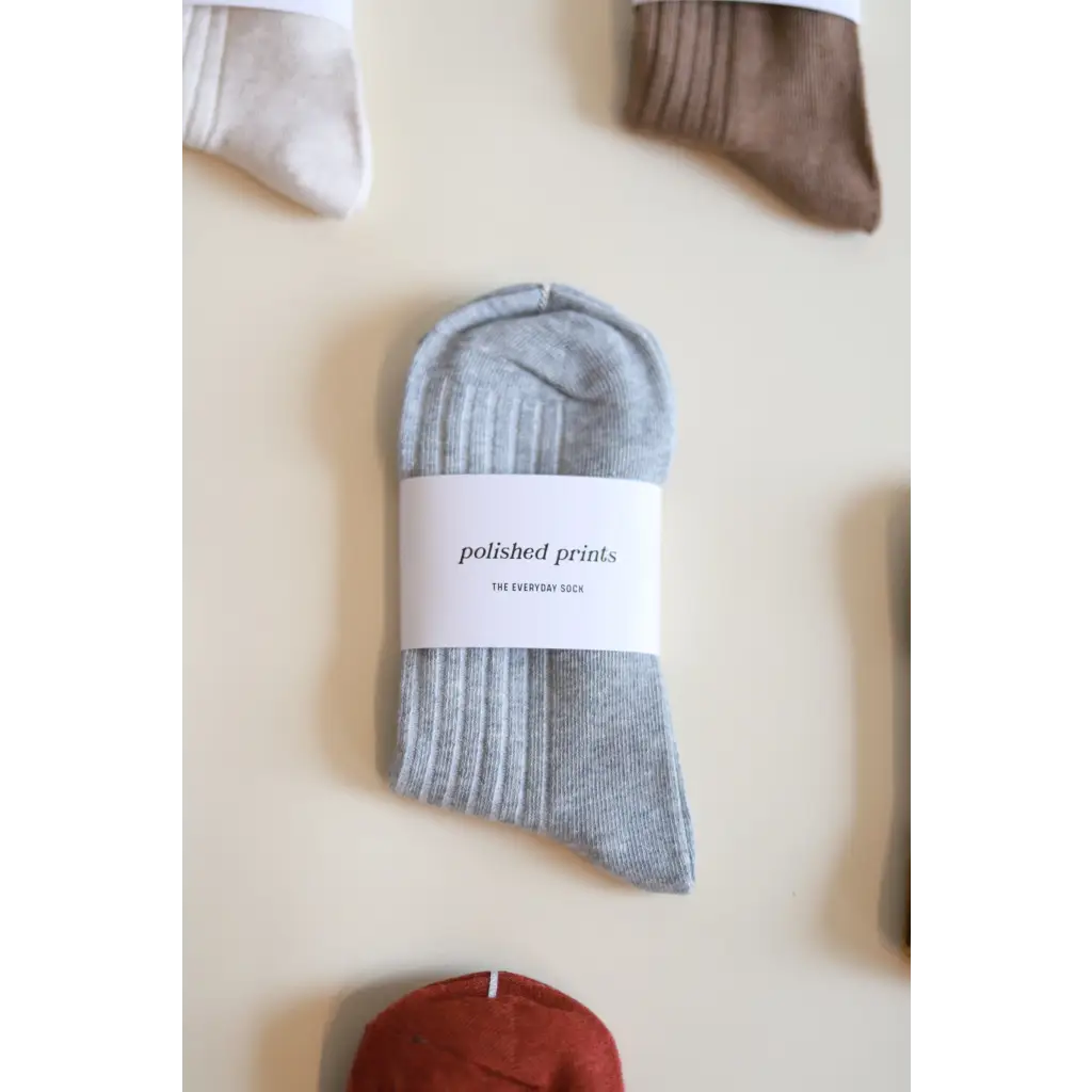 Gray ribbed sock with polished prints label for Soft and Flexible Everyday Sock