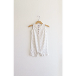 White floral sleeveless Henley romper hanging for Babies in super soft organic cotton