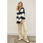 Stylish womens clothes Lana Striped Polo Sweater with relaxed fit and polished prints
