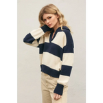 Stylish womens clothes Lana Striped Polo Sweater with relaxed fit and polished prints