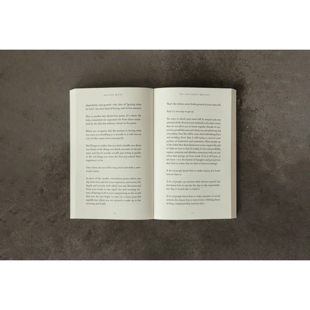 Open white book with black text on pages from The Life That’s Waiting, stylish womens clothes