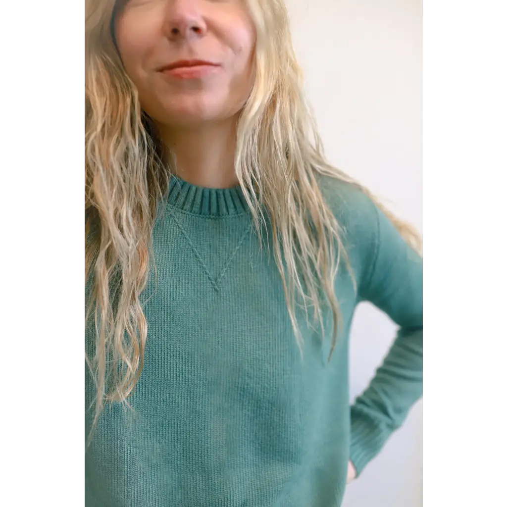 Teal Margo Crew Neck Sweater perfect for cozying up in style