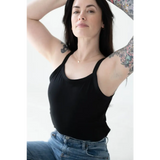 Jet Black Mom Tank with Polished Prints paired with stylish jeans for comfy everyday wear