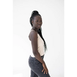 Person in a white mom tank and jeans showcasing the Shifting Sand with Polished Prints