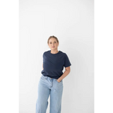 Navy Mom Tee in Spandex Blend with Light Wash Jeans for a trendy casual look