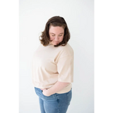 Cream Mom Tee in Organic Cotton and Spandex Blend with three-quarter sleeves