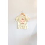 Yellow t-shirt with bold red lettering for kids from The World Needs More of Your Magic