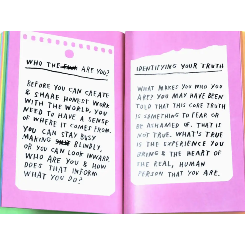 Open journal with handwritten notes on self-discovery from Quirky Collection Creatives Book
