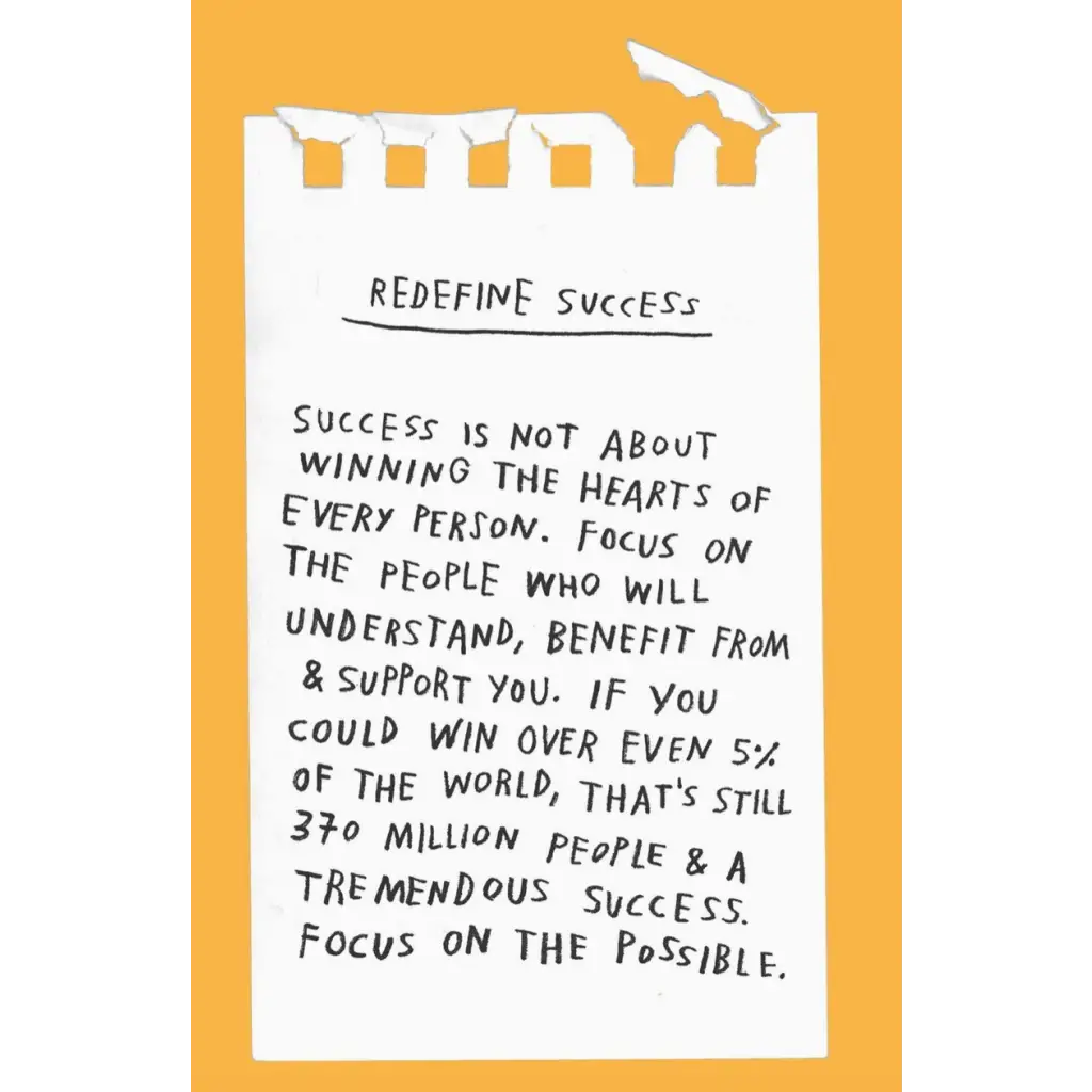 Handwritten note on torn paper about redefining success from Adam J. Kurtz’s quirky collection