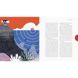 Illustration of a whale swimming under waves in To Her Credit, showcasing historic achievements