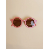 Round pink sunglasses with brown lenses perfect for toddler baby round retro style