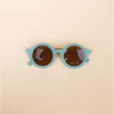 Cute Pastel Round Retro Sunglasses for Babies and Toddlers in light blue with brown lenses