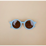 Light blue round retro sunglasses with brown lenses for baby and toddler style