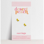 Yellow Unicorn Stud Earrings on a Desert Peach card for active girls in stainless steel