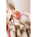 Cozy striped faux fur jacket pairs perfectly with Unicorn Stud Earrings for Active Girls