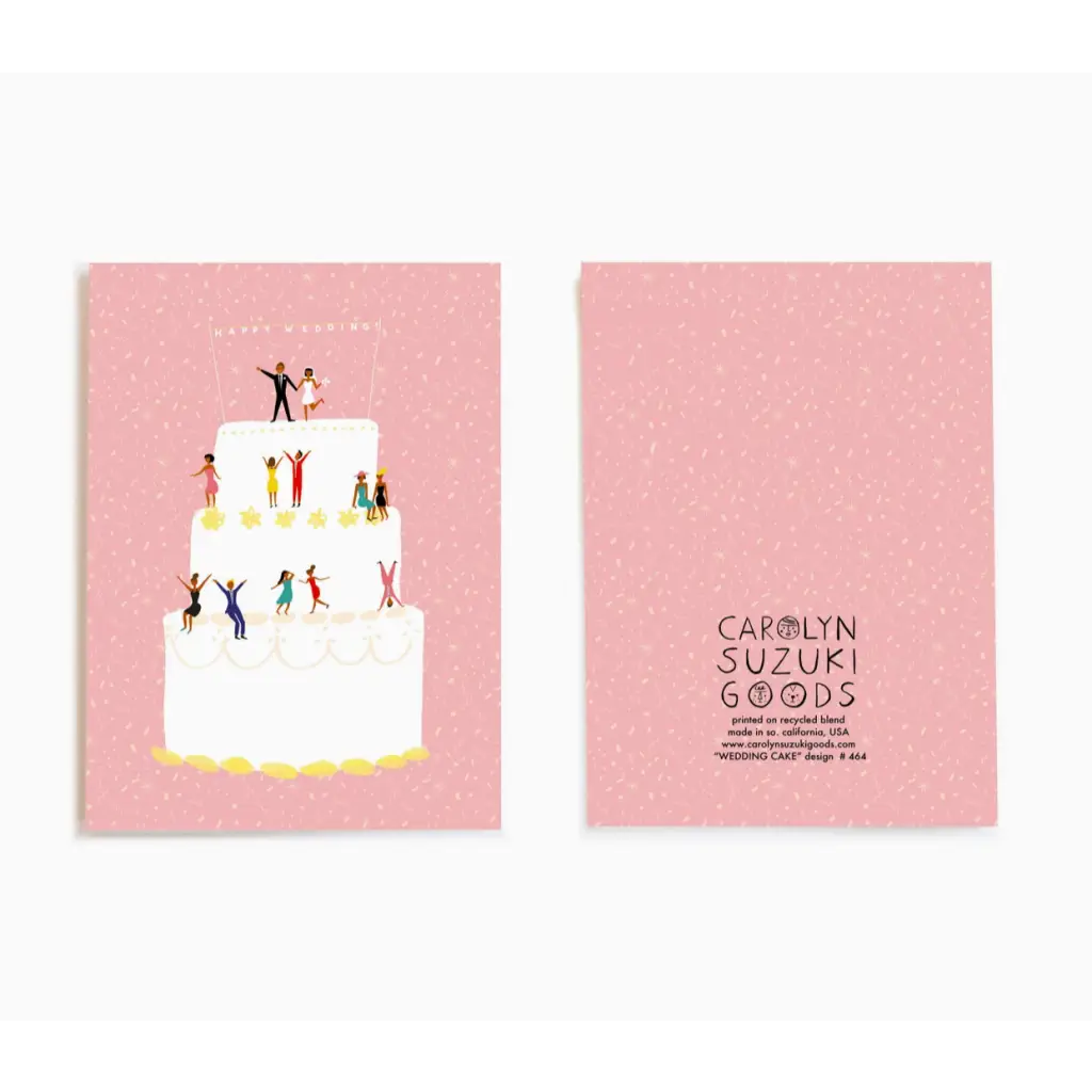 Playful Wedding Cake illustration with dancers, perfect for a stylish commitment card