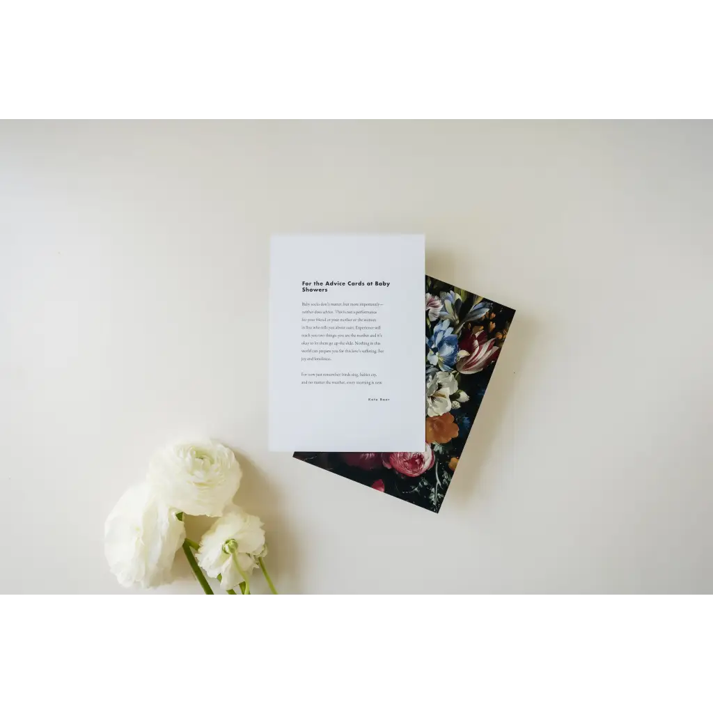 Floral Art Print with Poetry Excerpts and Free Shipping beside white ranunculus flowers