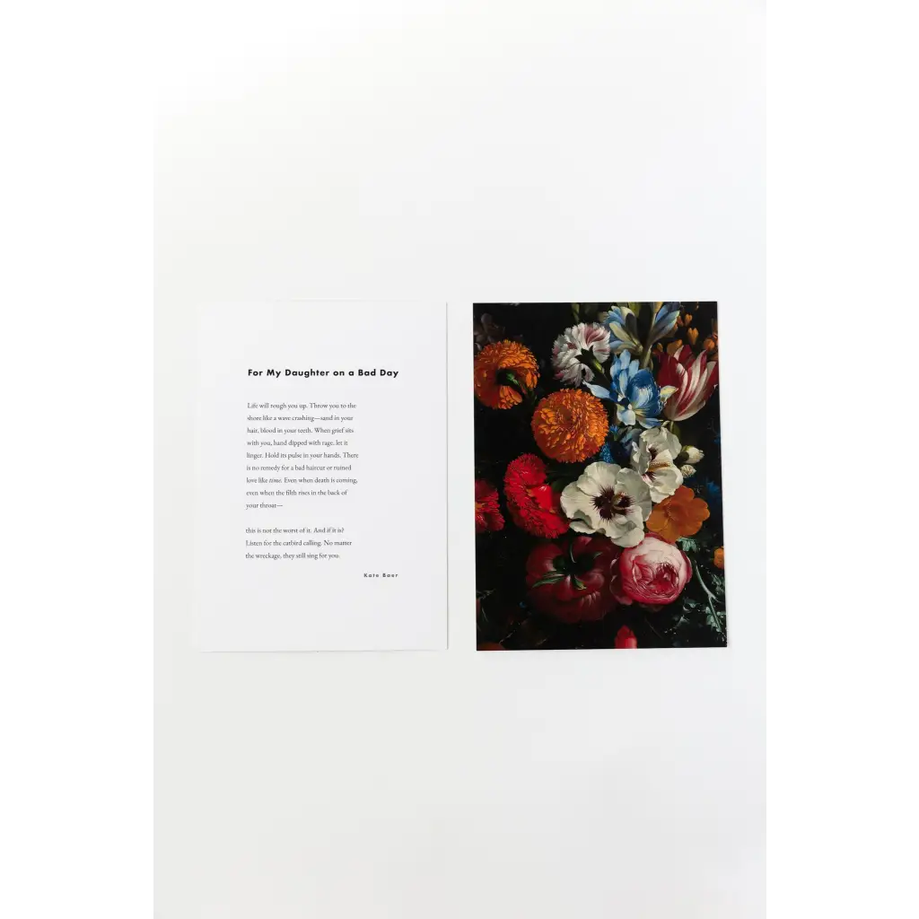 Floral art print with poetry excerpts and free shipping featuring a journal spread