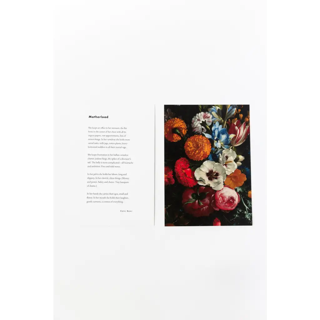 Colorful floral photo with poetry excerpts in a book page featuring free shipping