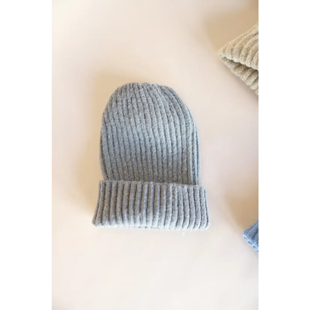 Gray ribbed knit beanie from our Small Collection of super soft beanies