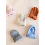Five super soft beanies in pastel colors from our Small Collection, perfect for cozy vibes