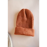 Peach ribbed knit beanie with a folded brim from our Super Soft Small Collection