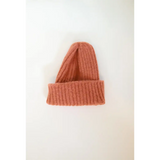 Salmon-colored ribbed knit beanie from the super soft beanies collection for kids