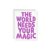 Purple and pink patterned Your Magic encouragement greeting card with polished prints