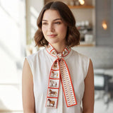 Equestrian-inspired Horse Frame Pattern Print Silk Feel Twilly Skinny Scarf