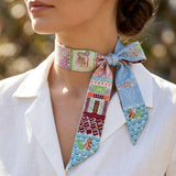Story Tiles Print Silk Feel Twilly Skinny Scarf