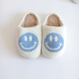 Mini Smiley Face Fuzzy Slippers | Blue