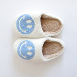 Mini Smiley Face Fuzzy Slippers | Blue