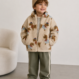 Unisex Dog Print Sherpa Fleece Jacket
