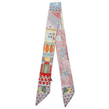 Story Tiles Print Silk Feel Twilly Skinny Scarf