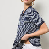 Striped Short Sleeve Button Cardigan