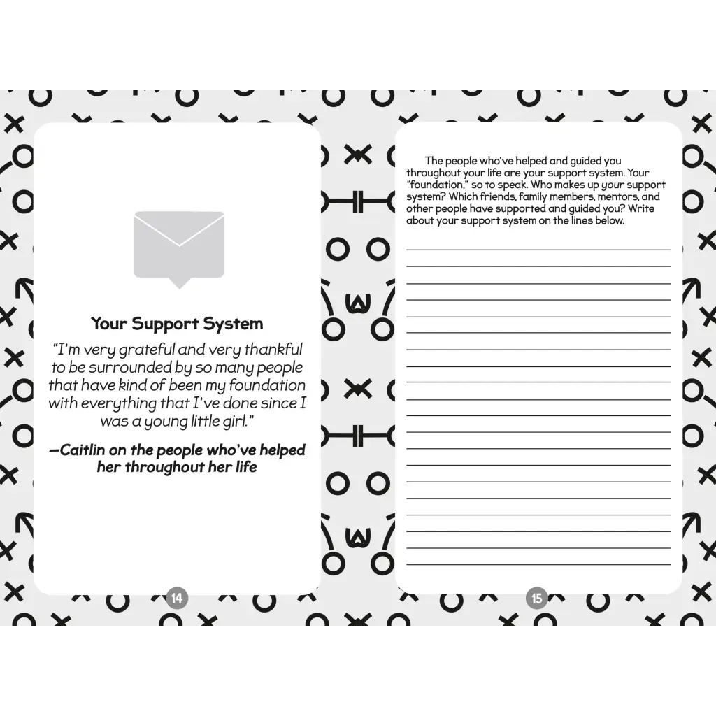 Open journal spread with Your Support System prompt, perfect for polished prints and stylish womens clothes browsing